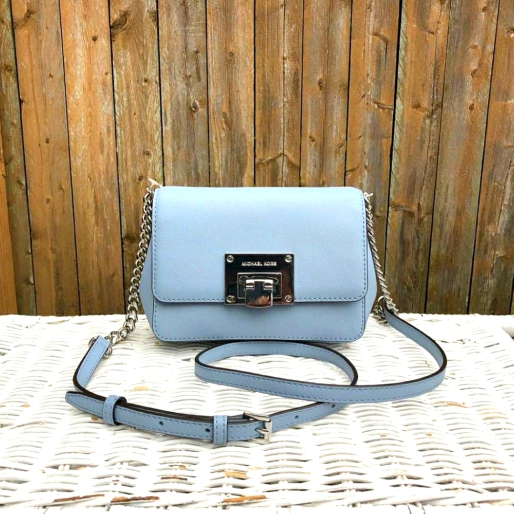 Michael Kors MK Designer Tina Small Clutch (Pale blue) Crossbody Purse Handbag